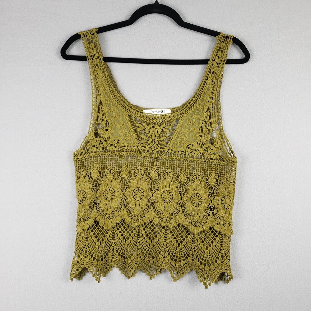 Forever 21 Size S Tiered Lace Tank Top Green Victorian Mythical Forest Nymph